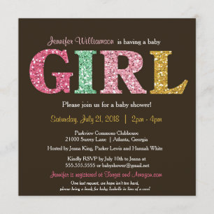 Cute Colourful Glitter Baby Girl Shower Invitation