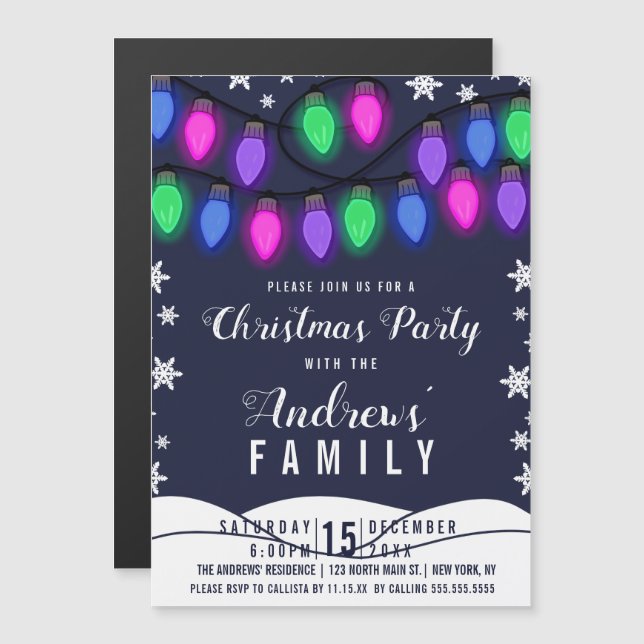 Cute Colourful Glowing Hanging Lights Christmas Magnetic Invitation (Front/Back)