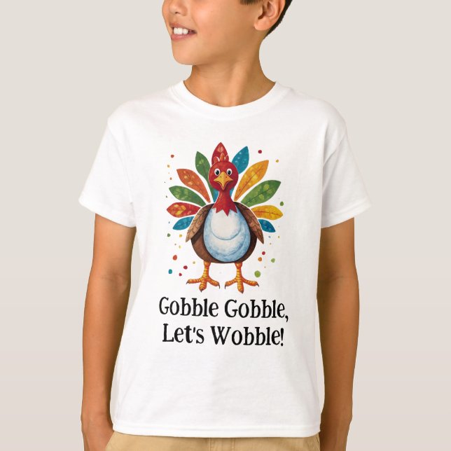 Cute Colourful Gobble Turkey Thanksgiving T-Shirt (Front)