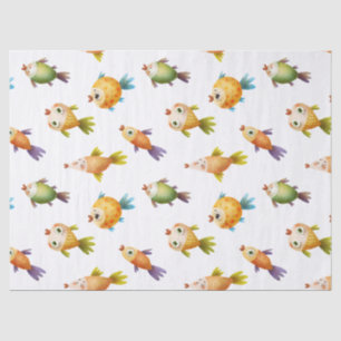 Cute Colourful Goldfish on White Decoupage Tissue Paper