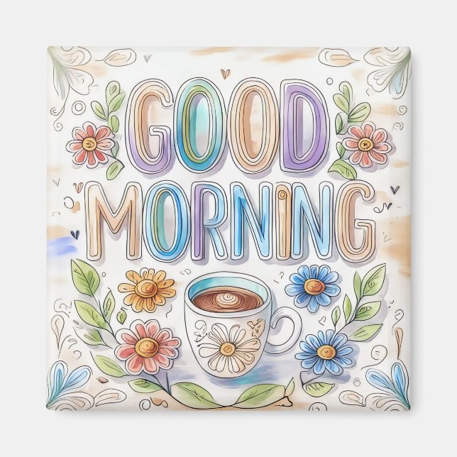 Cute Colourful Good Morning Fridge Magnet (Front)