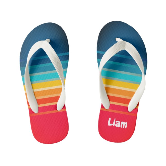 Cute Colourful Gradient Striped Pattern  Kid's Fli Flip Flops (Footbed)