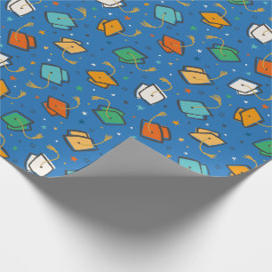 Cute Colourful Graduation Cap and Tassel on blue Wrapping Paper