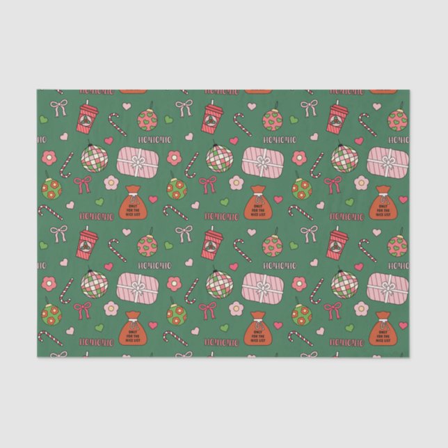 Cute Colourful Green Retro Christmas Tissue Paper (Front)
