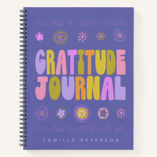 Cute Colourful Groovy Personalised Purple Gratitud Notebook