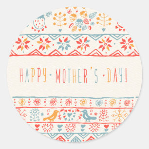 Cute Colourful Hand Drawn Flowers Happy Mothers Da Classic Round Sticker