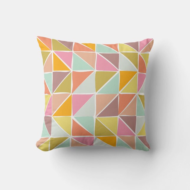 Cute Colourful Hand Drawn Geometric Pattern Cushion (Front)
