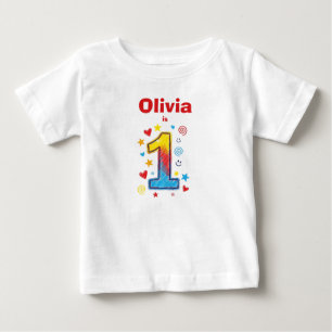 Cute  Colourful Hand-Drawn Number 1 First Birthday Baby T-Shirt