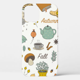 cute colourful hand drawn vintage fall set iPhone 12 case