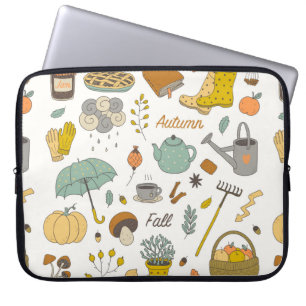cute colourful hand drawn vintage fall set laptop sleeve