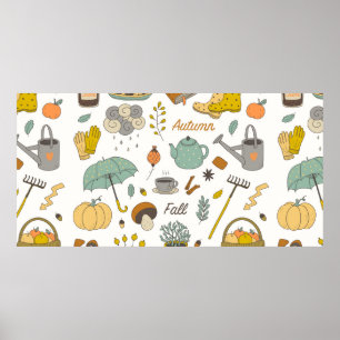 cute colourful hand drawn vintage fall set  poster