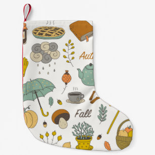 cute colourful hand drawn vintage fall set small christmas stocking
