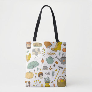 cute colourful hand drawn vintage fall set tote bag