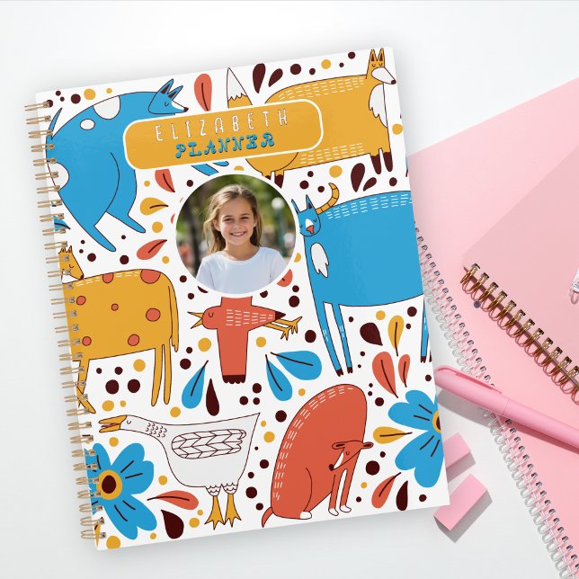 Cute Colourful Handrawing animals Custom Name Phot Planner (Creator Uploaded)