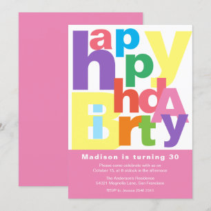Cute Colourful Happy Birthday Invitation