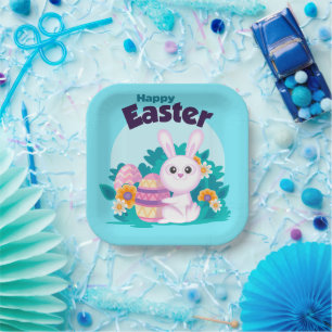 Cute Colourful Happy Easter Bunny Paper Plates