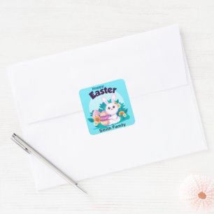 Cute Colourful Happy Easter Bunny   Square Sticker