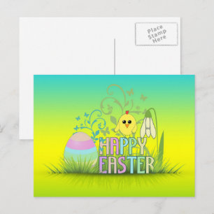 Cute Colourful Happy Easter Egg, Chick and Snowdro Holiday Postcard