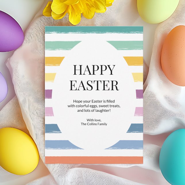 Cute Colourful Happy Easter Egg Kids Striped Yello Holiday Card (Cute Colorful Happy Easter Egg Kids Striped Yellow Holiday Card)