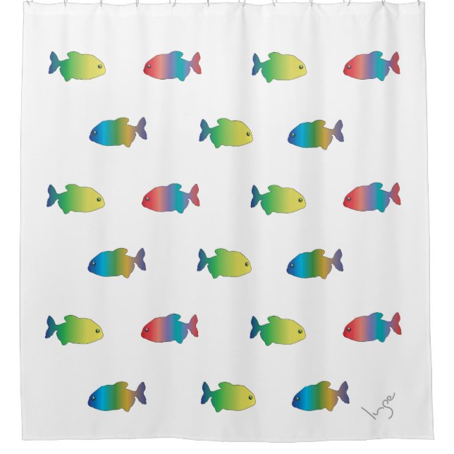 Cute Colourful Happy Fish Pattern Shower Curtain (Front)