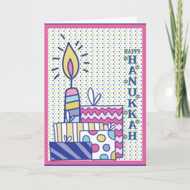 Cute Colourful Happy Hannukah Holiday Card (Front)