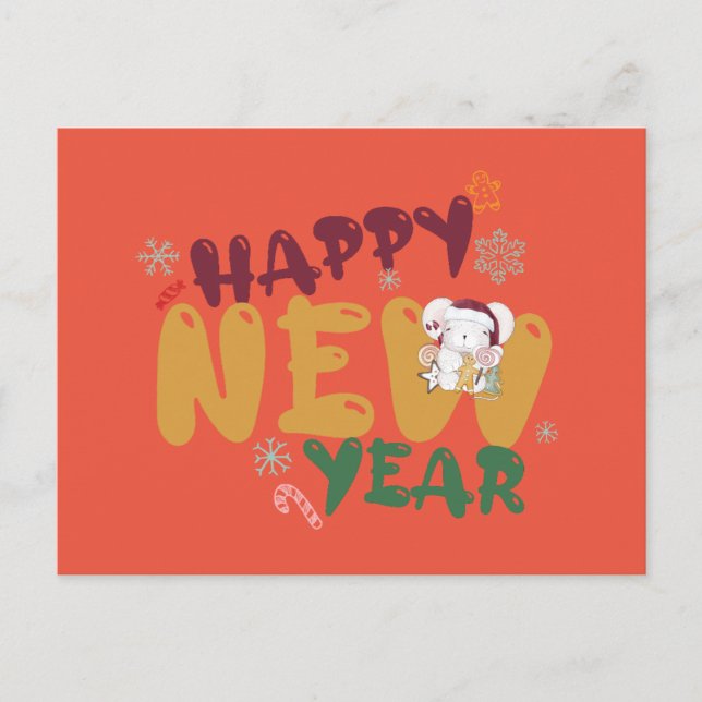 Cute colourful Happy new year wishes Holiday Postcard (Front)