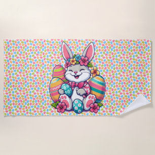Cute, & colourful Hawaiian/tropical Easter bunny Beach Towel