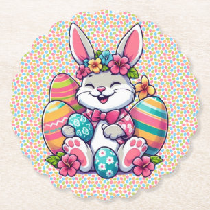 Cute, & colourful Hawaiian/tropical Easter bunny Paper Coaster