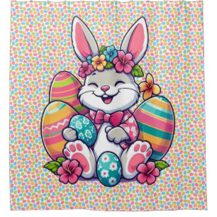 Cute,  & colourful Hawaiian/tropical Easter bunny Shower Curtain