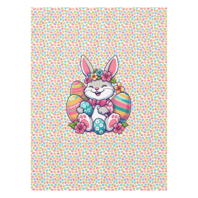 Cute,  & colourful Hawaiian/tropical Easter bunny Tablecloth (Front)