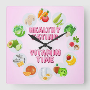 Cute & Colourful Healthy Eating Vitamin Time Square Wall Clock