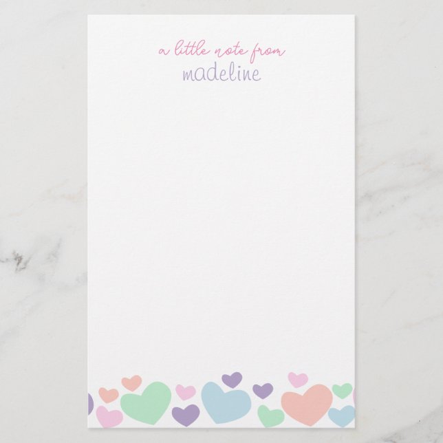 Cute Colourful Heart Girly Script Stationery (Front)