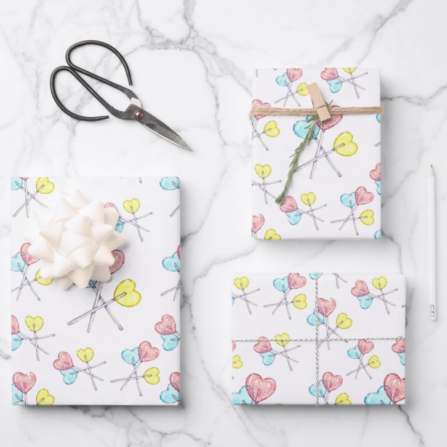 cute colourful heart lollipops wrapping paper sheet (Front)