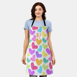 Cute Colourful Heart Pastel Valentine Love Monogra Apron
