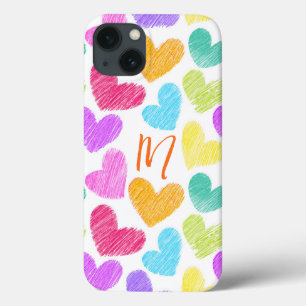 Cute Colourful Heart Pastel Valentine Love Monogra iPhone 13 Case
