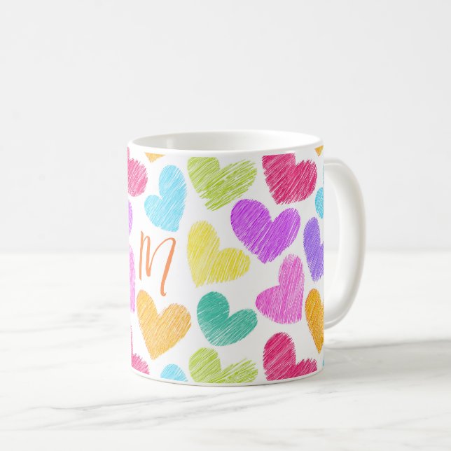 Cute Colourful Heart Pastel Valentine Love Monogra Coffee Mug (Front Right)