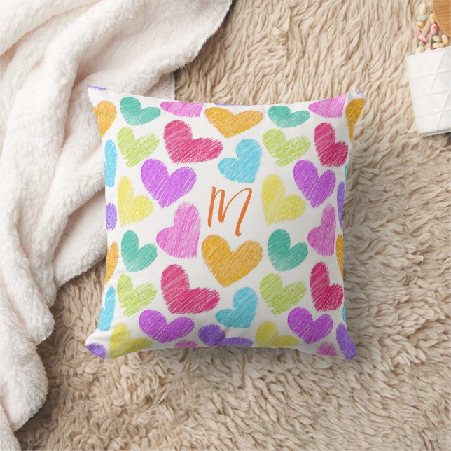 Cute Colourful Heart Pastel Valentine Love Monogra Cushion (Blanket)