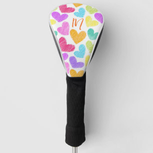 Cute Colourful Heart Pastel Valentine Love Monogra Golf Head Cover