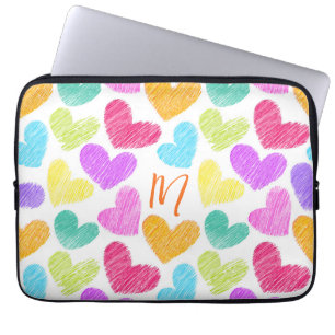 Cute Colourful Heart Pastel Valentine Love Monogra Laptop Sleeve