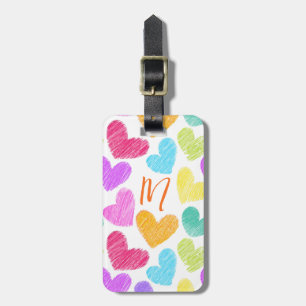 Cute Colourful Heart Pastel Valentine Love Monogra Luggage Tag