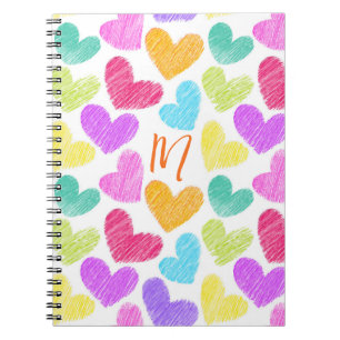 Cute Colourful Heart Pastel Valentine Love Monogra Notebook