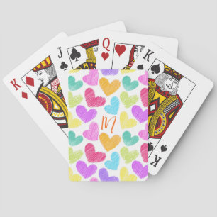 Cute Colourful Heart Pastel Valentine Love Monogra Playing Cards