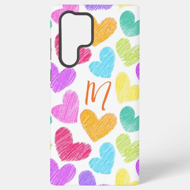 Cute Colourful Heart Pastel Valentine Love Monogra Samsung Galaxy S22 Ultra Case (Back)