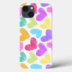 Cute Colourful Heart Pastel Valentine Love Pattern iPhone 13 Case