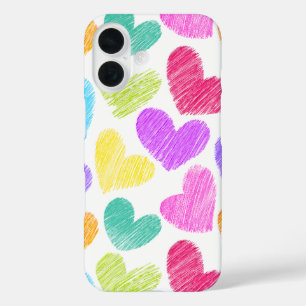 Cute Colourful Heart Pastel Valentine Love Pattern iPhone 16 Case