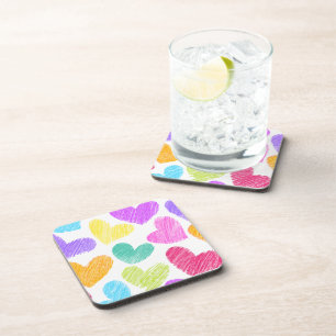 Cute Colourful Heart Pastel Valentine Love Pattern Coaster