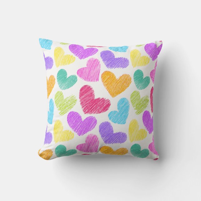 Cute Colourful Heart Pastel Valentine Love Pattern Cushion (Front)