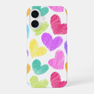 Cute Colourful Heart Pastel Valentine Love Pattern iPhone 16 Case