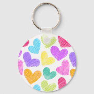 Cute Colourful Heart Pastel Valentine Love Pattern Key Ring