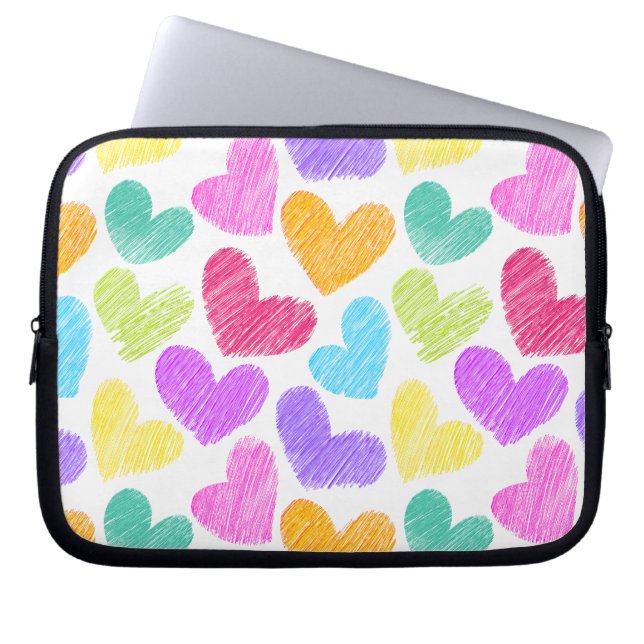 Cute Colourful Heart Pastel Valentine Love Pattern Laptop Sleeve (Front)